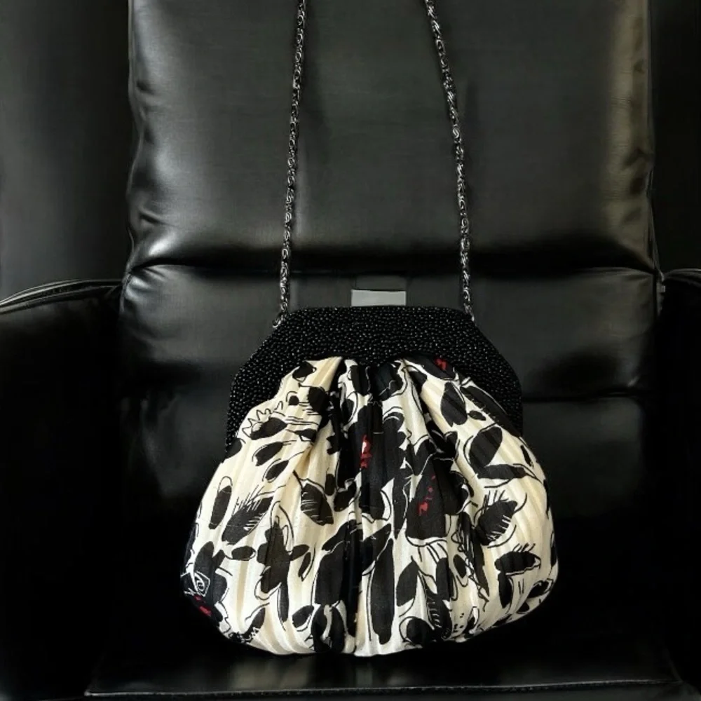 Kate Landry Black and White Floral Clutch/Shoulder Bag